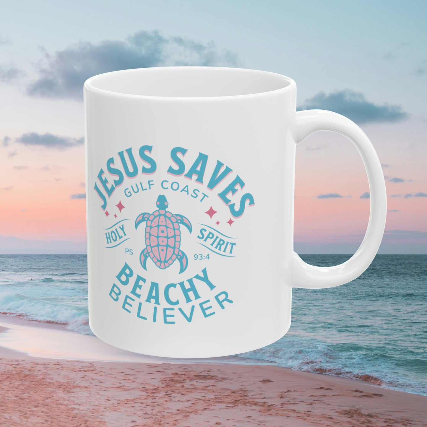 Jesus Saves, Sea Turtle, Christian Ceramic Mug, 11oz