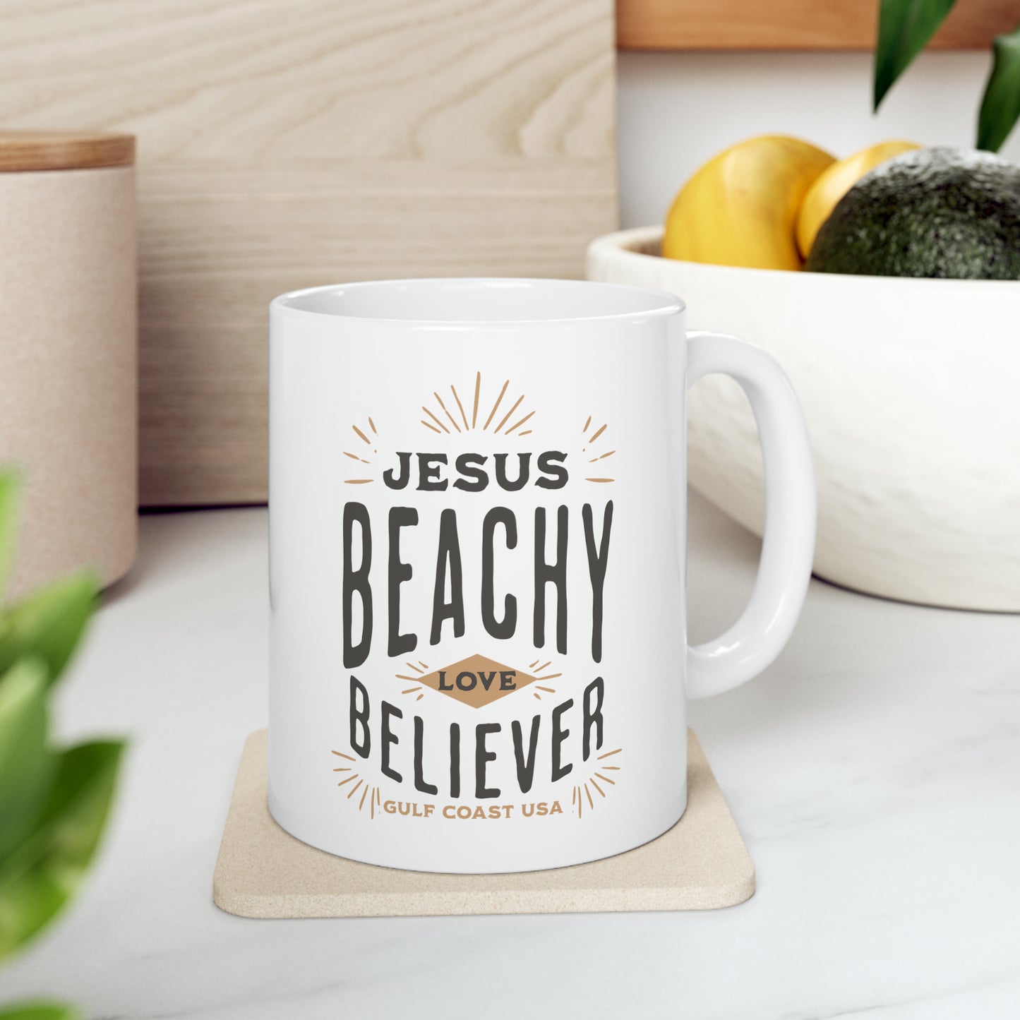 Jesus Love, Beachy Believer, Christian Ceramic Mug, 11oz