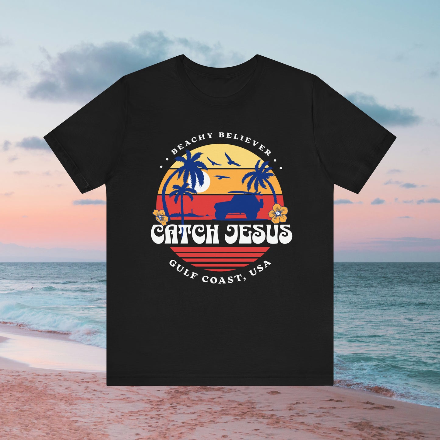 Off Road Surf Sunset, Catch Jesus, Christian T-Shirt