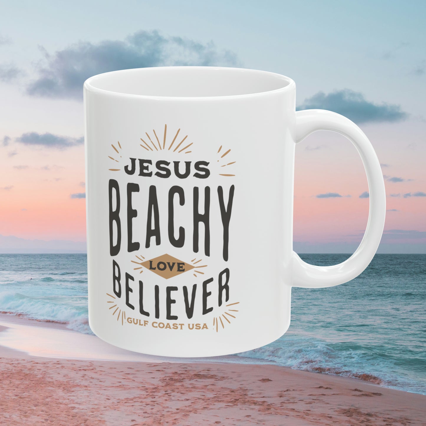 Jesus Love, Beachy Believer, Christian Ceramic Mug, 11oz