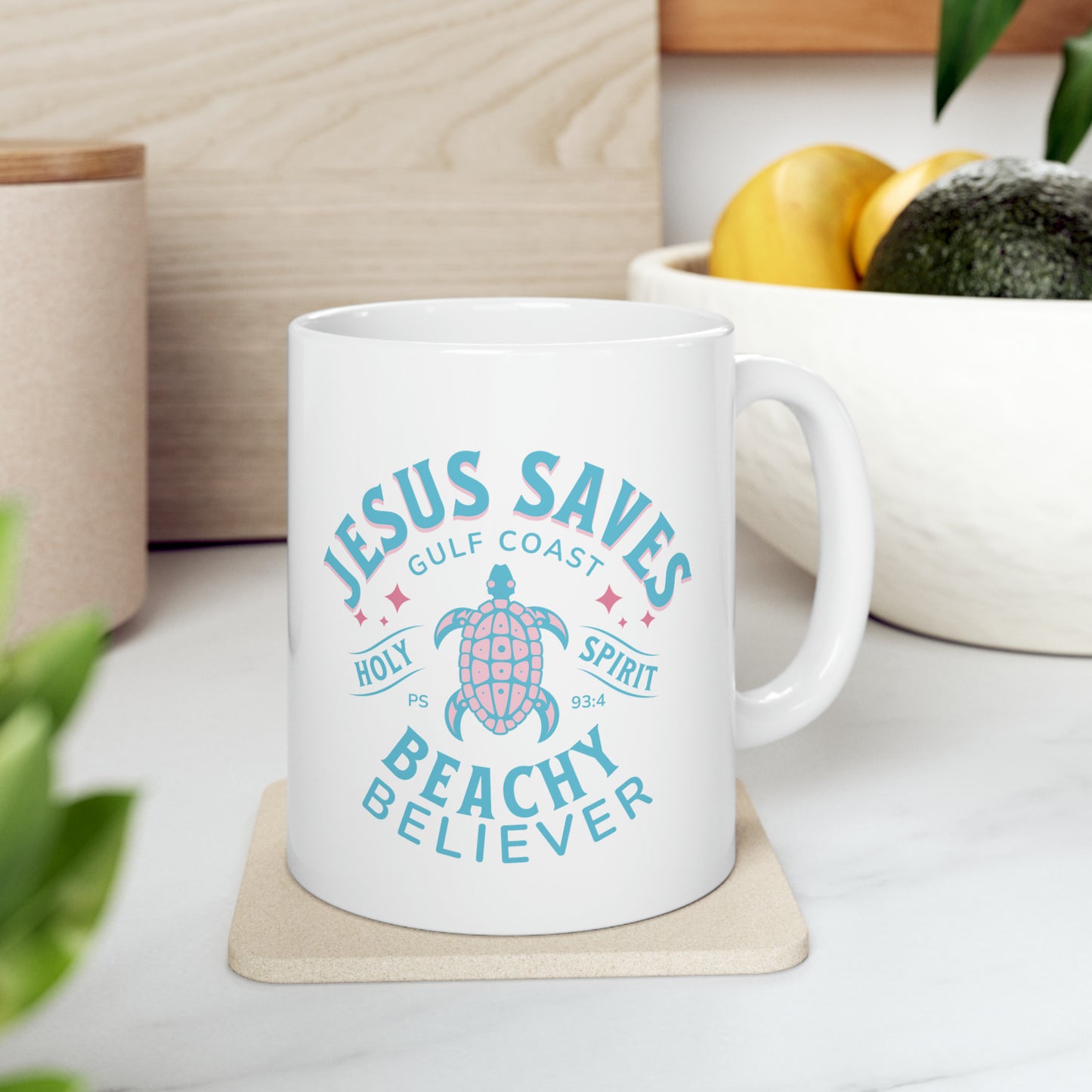 Jesus Saves, Sea Turtle, Christian Ceramic Mug, 11oz