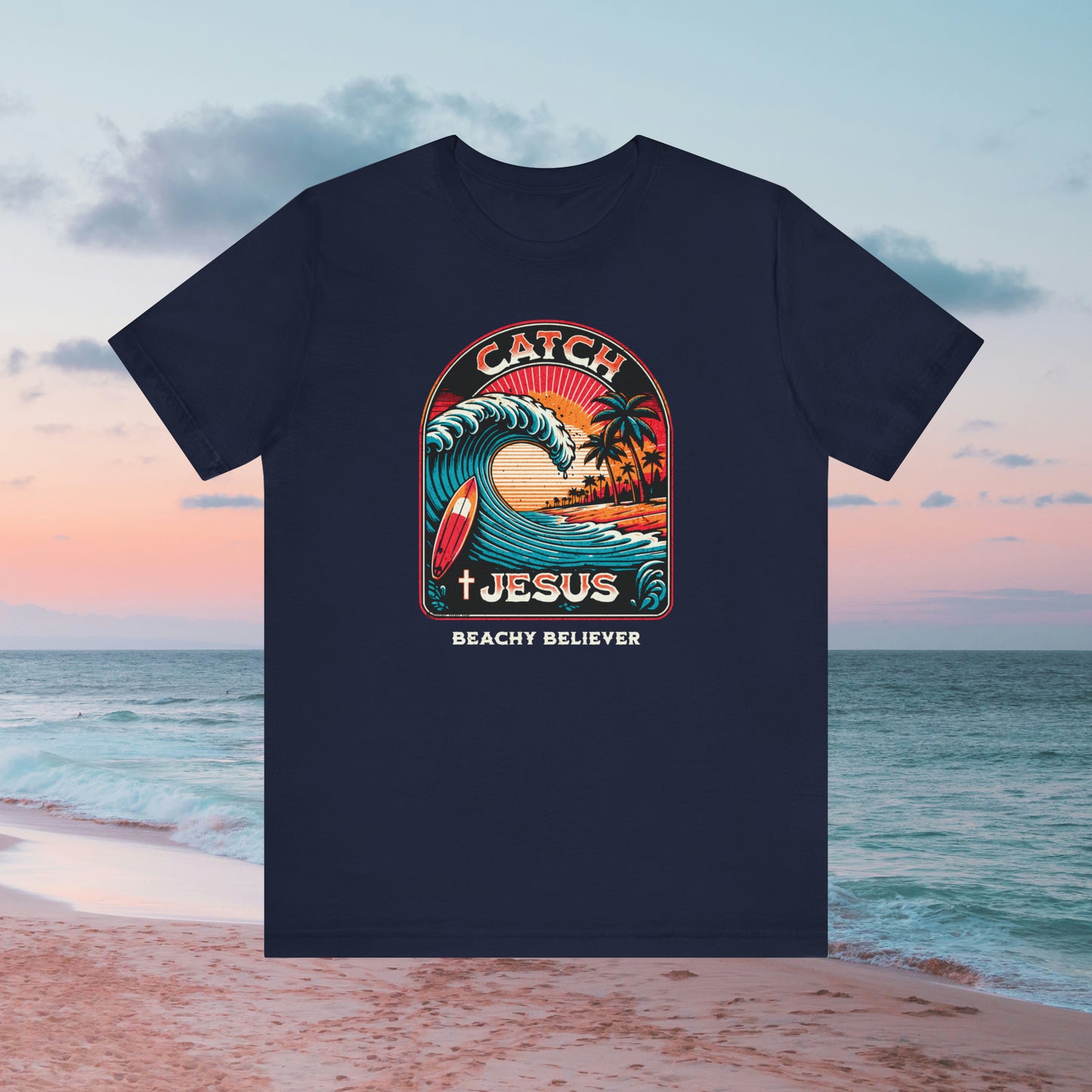 Retro Style Large Wave Catch Jesus, Christian T-Shirt