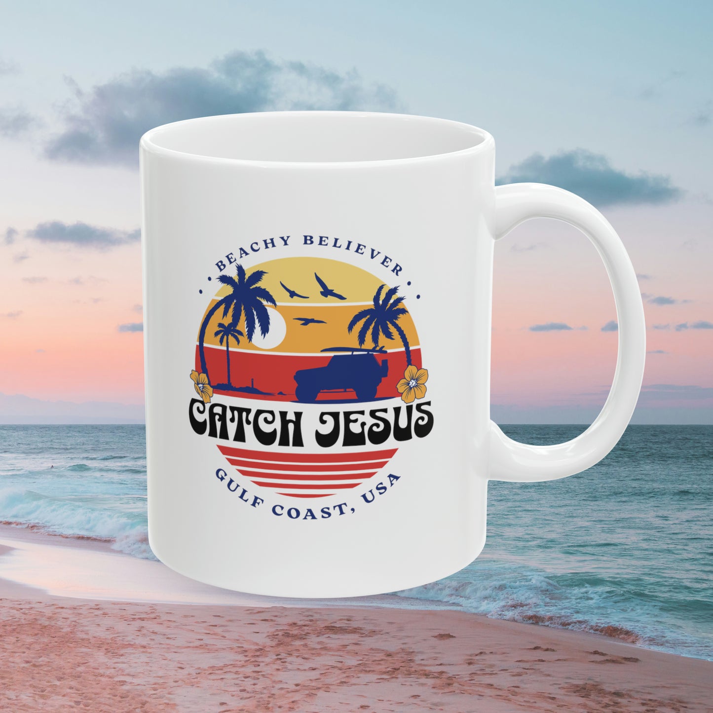 Off Road, Sunset Surf, Catch Jesus, Christian Ceramic Mug, 11oz