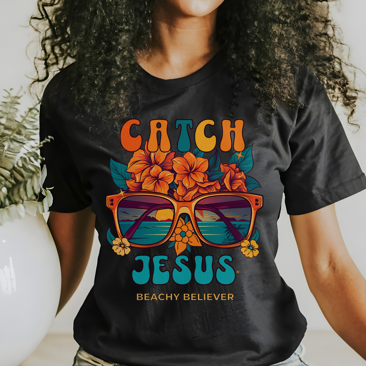 Retro Floral Sunglasses- Catch Jesus T-shirt