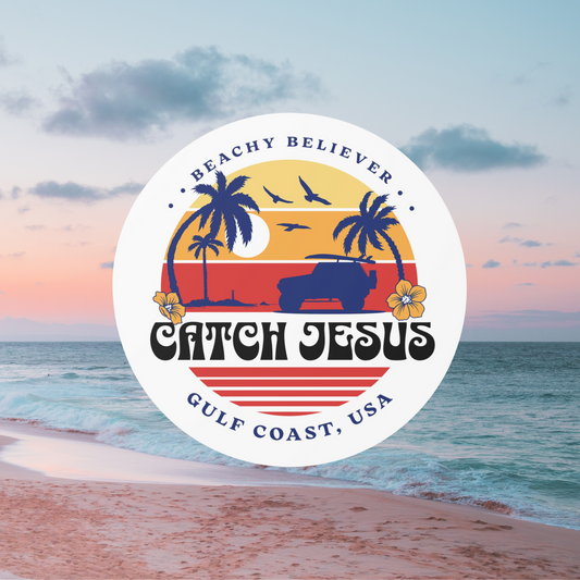 Catch Jesus, Off Road Sunset | Vinyl Sticker | Circle 3 inch