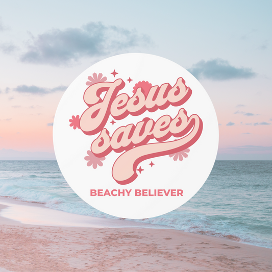 Pink Retro Jesus Saves | Vinyl Sticker | Circle 3 inch