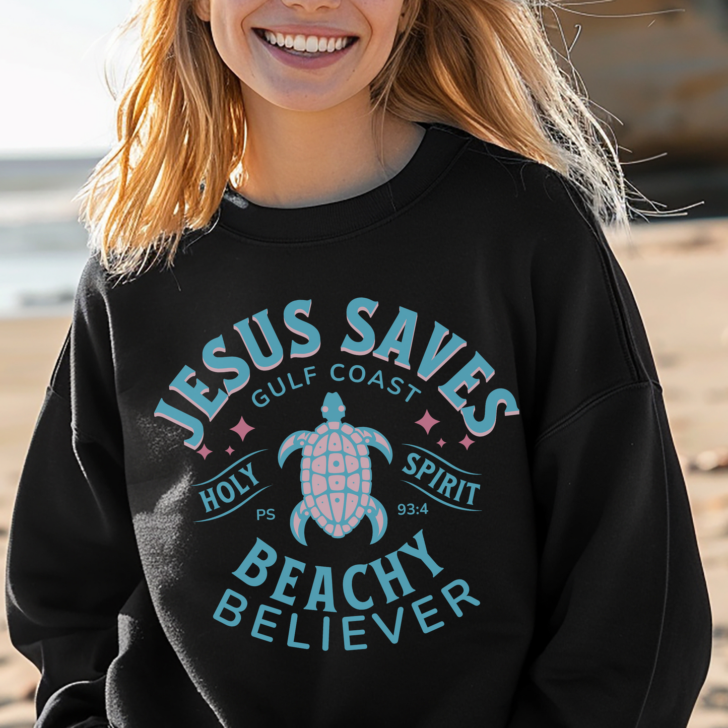 Jesus Saves, Sea Turtle Crewneck Sweatshirt