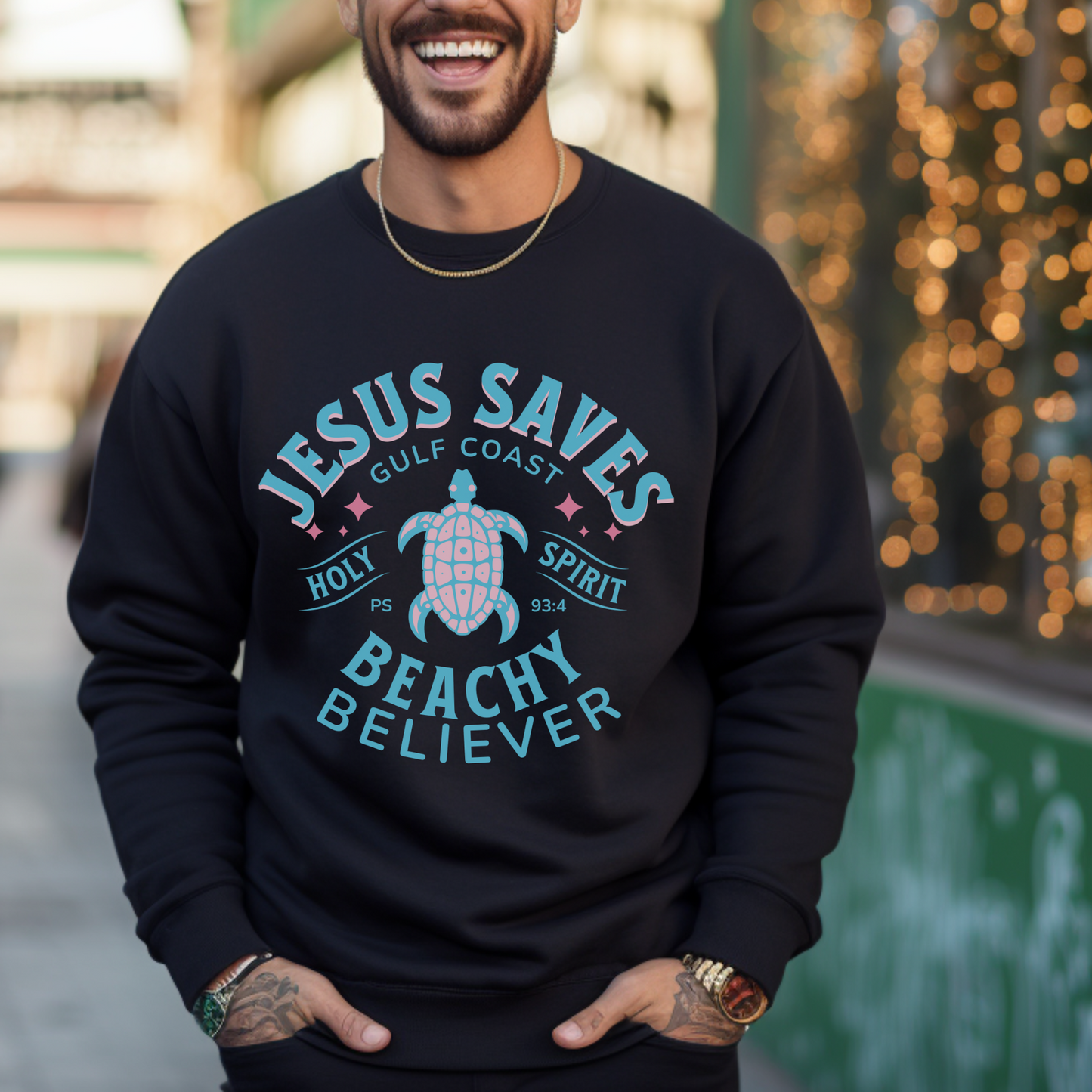 Jesus Saves, Sea Turtle Crewneck Sweatshirt