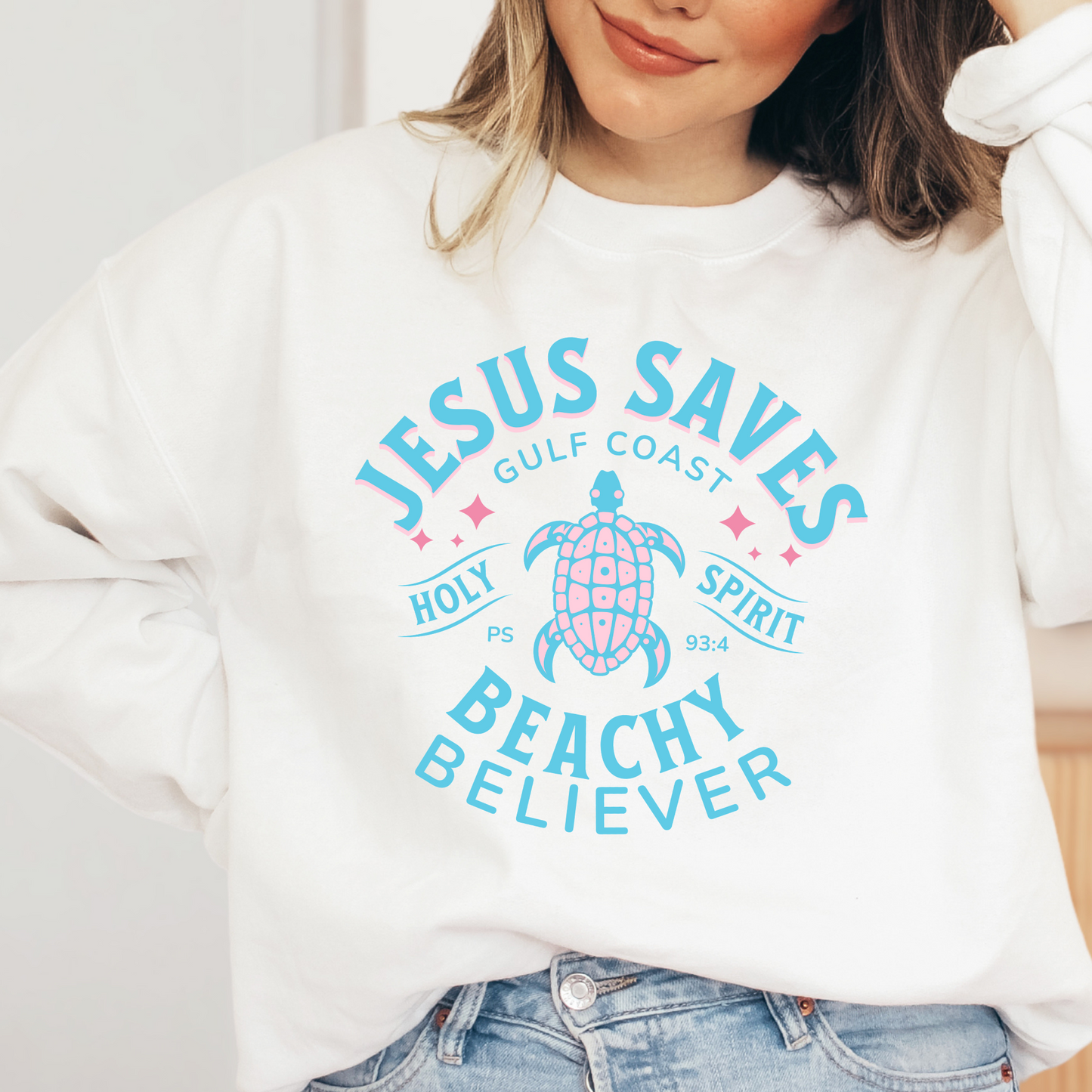 Jesus Saves, Sea Turtle Crewneck Sweatshirt