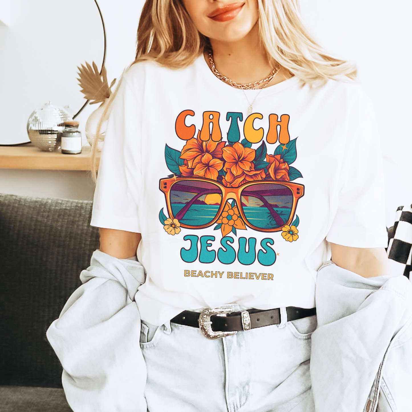 Retro Floral Sunglasses- Catch Jesus T-shirt